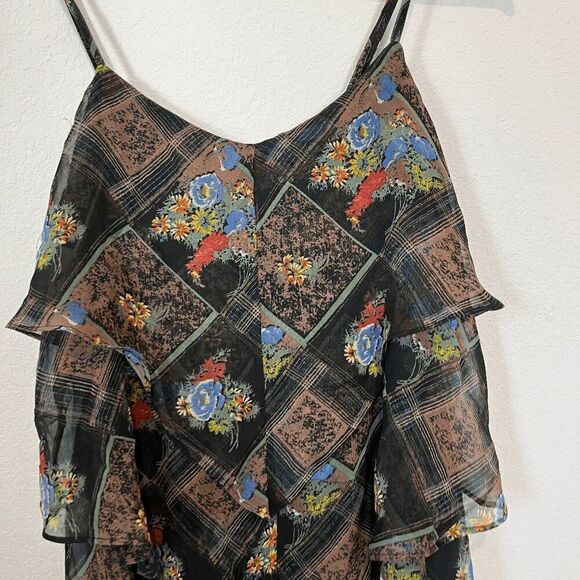 Free People Daisy Train Floral Tiered Sleeveless Mini Dress Women's Size 6 - Picture 3 of 5